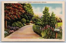 Lakeville Connecticut~Greetings~Mailbox On Country Road~PM 1945 Linen Postcard picture