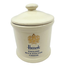 Harrods Knightsbridge Vintage Porcelain Pot Jar Lid English Blue Stilton Cheese picture