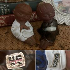 Pair Of Vintage UCTCI Japan Clay Bisque Folk Art Child Figurines Red Clay picture