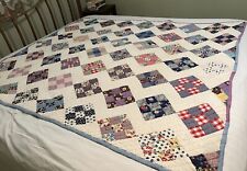 Vtg Hand Pieced Handmade Nine Patch Quilt 72”x67” picture