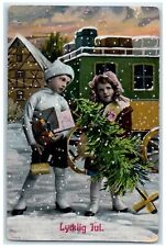 c1910's Christmas Tree Children Winter Snowfall Sweden Gel Antique Postcard picture
