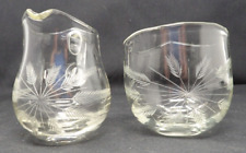 Vintage Etched Wheat Pattern Design Clear Glass Cream & Sugar Set picture
