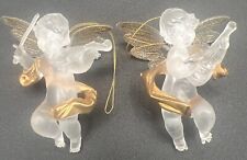 Silvestri Lot of 2 Cherub Angel Playing Music Composite Christmas Ornaments VTG picture