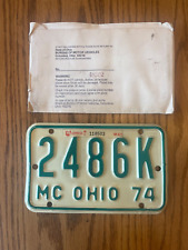 1974 Ohio Motorcycle License Plate Tag 2486K W/envelope picture