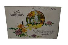 On Your Birthday Post Card, Floral Well Wishes Postmarked April 1922  picture