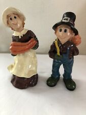 Two Resin Thanksgiving Pilgrim figurines 9” Home Decor. picture
