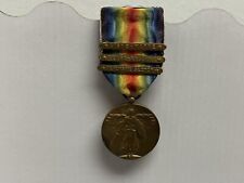 Orig. WWI US Victory Medal France 3 Bar Aisne-Marne Meuse-Argonne Defense Sector picture