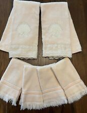 Vtg 90's Lot of 6 Hand Towels Peach, 2 w/ Satin Shell Motifs & 4 Fringed EUC picture
