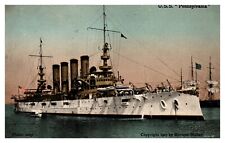 USS Pennsylvania 1907 Naval Ship Printed Enrique Miller Postcard A1 picture