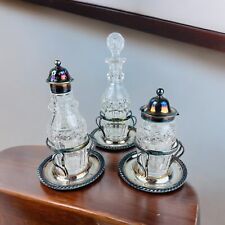 vtg castor set of 3 silverplate w crystal glass rare super nice picture