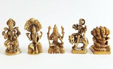 Set 5 Pcs Hindu God Statue Ganesh Parvati Shiva Vishnu Maa Laxmi Gold Brass Mini picture