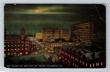 Atlanta GA-Georgia, Aerial Of City By Night, Antique, Vintage Souvenir Postcard picture