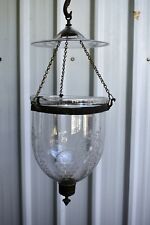 Antique Colonial Bell Jar Glass Lantern Belgian Lamps Pendent Light Etching 