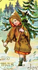 1910 Embossed Christmas Postcard Little Girl Just Cut Her Christmas Tree picture