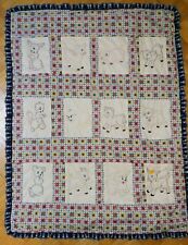 Vintage Hand Embroidered Baby Quilt Blocks Pig Lamb Kitten Puppy Squirrel Cow picture