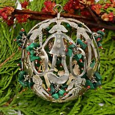 Sterling Silver Emilia Castillo VERY RARE Family Malachite Christmas Ornament picture