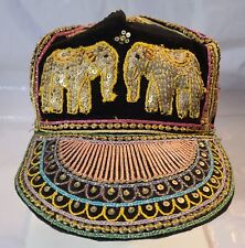 Vtg Ethnic Hand Embroidered Thai or Southeast Asian Hat Elephants Beads Sequins picture