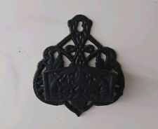 Vintage Black Cast Iron Hanging Match Holder Farmhouse Ornate Colonial  picture