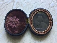 AFRICAN AMERICAN WOMAN TINTYPE IN CASE GOLD FRAME WONDERFUL PHOTO 1800’s picture