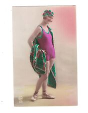 SB5000 RISQUE ART DECO PRETTY BATHING BEAUTY  PINK SEXY SWIMSUIT RPPC HAND.COL picture