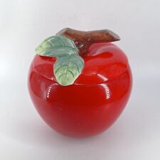 Vintage Alco Industries Ceramic Red Apple Lidded Cookie Jar Canister picture
