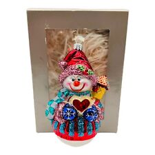 Nordstrom At Home Snowman Glass Ornament Holding Heart w/ Box Made in Poland picture