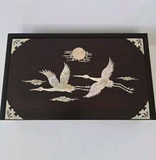 Wood Najeon Mother of Pearl Crane Trinket Jewelry Box Abalone Shell Inlay Korean picture