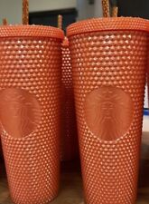 STARBUCKS GLOSSY ORANGE STUDDED TUMBLER FALL 2022 24 OZ COLD CUP picture