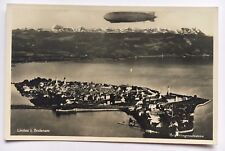 Vintage Zeppelin RPPC Postcard over Lindau Bodensee Germany airship city lake picture