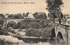 Fishing on the Sycamore River Mason Michigan MI c1910 Postcard picture