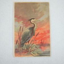 Antique 1882 Victorian Trade Card Farmers Review Crane In Marsh At Sunset RARE picture