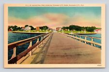 Old Postcard Municipal Pier Looking Toward City Park Panama City FL 1940 #2 picture