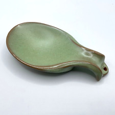 Vintage Frankoma Art Pottery Spoon Rest,  Holder PRAIRIE GREEN 6-3/4” picture