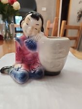 Vintage Royal Copley Planter Little Asian Girl w/ Red & Blue Dress and Fan picture