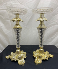 A Pair Of Hollywood Regency Cast Metal & Lucite Acrylic Candlestick Holders Veg picture