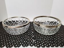 Vintage Heavy Cut Glass Starburst Silver Plated Trim set Of 2 serving Bowls. picture