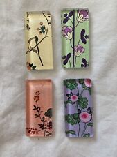 4 Vintage Japanese Chiogami Floral Rectangle Glass Tile Magnets Handmade picture
