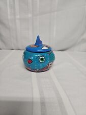 Tonala Mexican Folk Art Pottery Cobalt Blue Clay Fish Trinket Box Bowl with Lid picture
