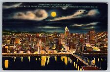 Downtown Pittsburgh at Night Water Front 1951 Postcard - M3 picture