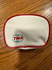 Vtg TWA Airlines Toiletry Travel Bag Mini Zipper Tote Coin Bag WHITE w/ RED picture