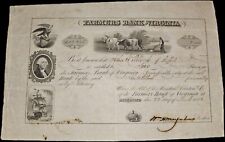 Farmers Bank of Virginia 1853 Stock Certificate John Gray Pollock Two Shares picture