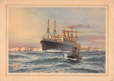 SHIP OF HAMBURG AMERICA LINE AT SEA, ARTIST IMAGE ~ used England 1936 picture