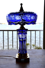 Beautiful Heavy Hand Cut Cobalt Blue Crystal Accent Lamp-- Dresden By Peck picture