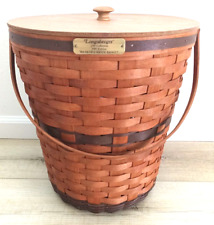 Longaberger JW Collection 1989 Bankers Waste Basket with Lid 13.5 Inches Tall picture