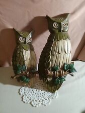 A Pair Of Mid Century Owls Sexton 1969 Metal Green Wall Art Decor Heavy  picture