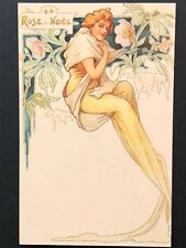 repro vintage postcard NOUVEAU ROSE NOEL WOMAN fashion Pleiades Press p158 NOS picture