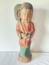Vintage hand carved wooden Lady with flower figure picture