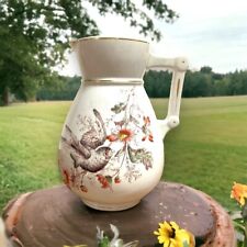 Antique Edwin Bennett Pottery Warranted Stone China Pitcher Birds and Flowers picture