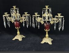 Exceptional Pair of Ruby Glass Victorian Girandole Antique Candelabras picture