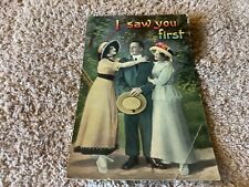 VINTAGE 1913  I SAW HER YOU FIRST HUMOROUS ROMANCE POSTCARD picture